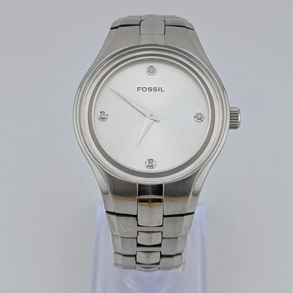 Fossil Arkitekt Men's SS Watch Silver Sunburst Dial Crystal Markers Y2K 7